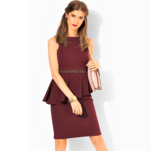 Anita Dongre Dresses & Skirts - Embellished Peplum Dress in Maroon